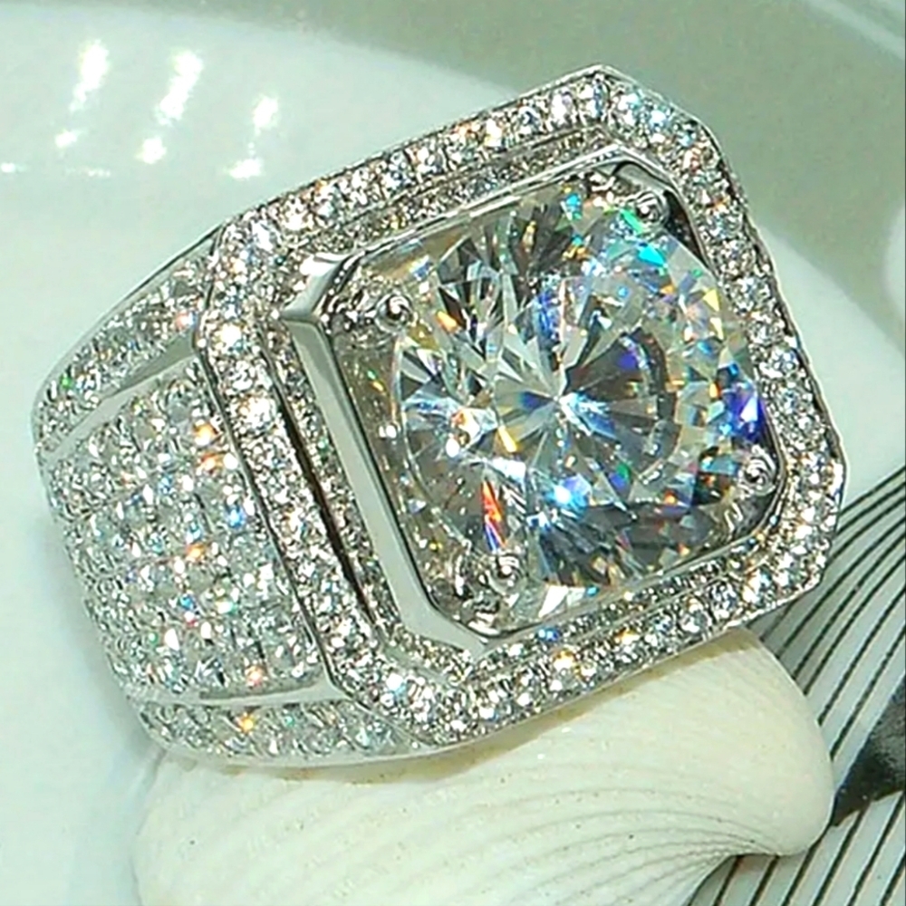 Classic Men's Silver Diamond Pav Ring Sz 11